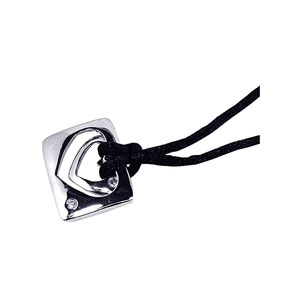 Black Cord Necklace with Square Open Heart Inlaid with Clear Czs Pendant