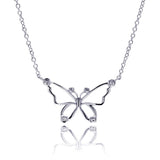 Sterling Silver Necklcae with Trendy Open Butterfly Inlaid with Clear Czs Pendant
