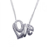 Sterling Silver Necklace with Fancy Paved Love Heart Shaped Pendant