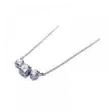 Load image into Gallery viewer, Sterling Silver Necklace with Three Solitaire Round Cut Clear Cz Pendant