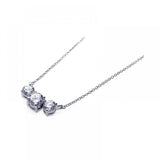 Sterling Silver Necklace with Three Solitaire Round Cut Clear Cz Pendant