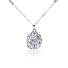 Load image into Gallery viewer, Sterling Silver Necklace with Antique Style Filigree Pendant Inlaid with Clear Czs