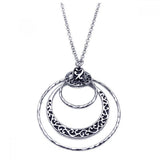 Sterling Silver Necklace with Multi Open Circle Pendant Inlaid with Flower Vine Design