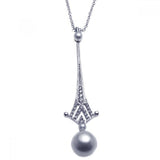 Sterling Silver Necklace with Elegant Drop Pendant Inlaid with Czs and Pearl