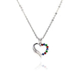 Sterling Silver Necklace with Trendy Open Heart Inlaid with Multi-Color Czs Pendant