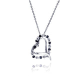 Sterling Silver Necklace with Classy Double Open Heart Inlaid with Clear and Blue Sapphire Czs Pendant