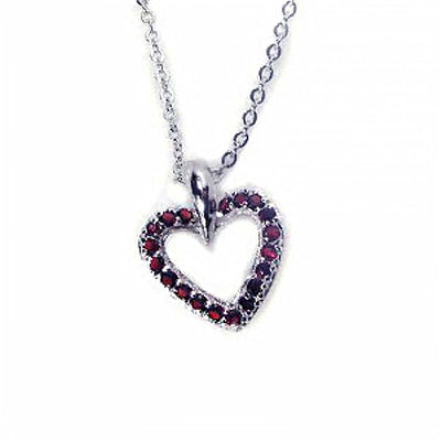 Sterling Silver Necklace with Modish Open Heart Inlaid with Garnet Czs Pendant