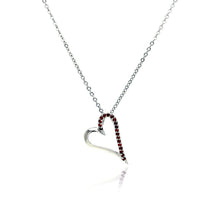Load image into Gallery viewer, Sterling Silver Necklace with Sideways Open Heart Inlaid with Garnet Czs Pendant