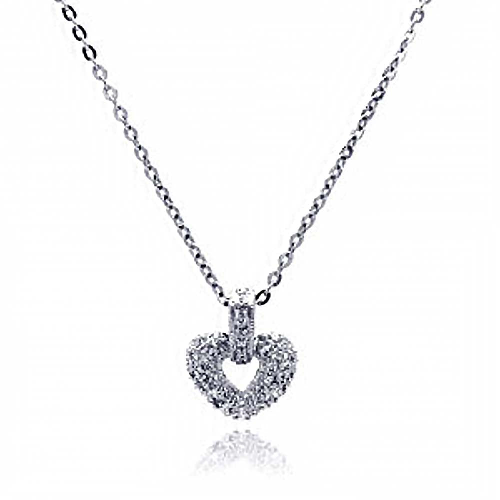 Sterling Silver Necklace with Classy Micro Paved Small Heart Pendant