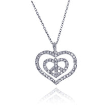 Load image into Gallery viewer, Sterling Silver Rhodium Plated Peace Double Heart Pendant Necklace with CZ