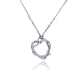 Sterling Silver Necklace with Classy Double Heart Knot Inlaid with Clear Czs Pendant