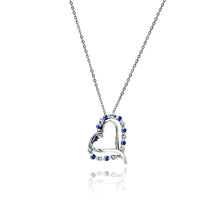 Load image into Gallery viewer, Sterling Silver Double Open Heart Pendant with Blue and Clear CZ Accents Necklace