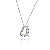 Sterling Silver Double Open Heart Pendant with Blue and Clear CZ Accents Necklace