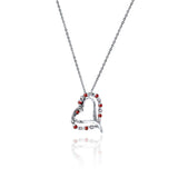 Sterling Silver Red and Clear CZ Rhodium Plated Heart Necklace