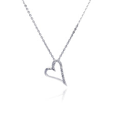 Load image into Gallery viewer, Sterling Silver Necklace with Sideways Open Heart Inlaid with Clear Czs Pendant