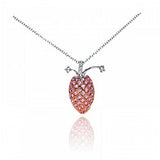 Sterling Silver Necklace with Fancy Rose Gold Plated Pineapple Inlaid with Pink Czs and Clear Czs Pendant