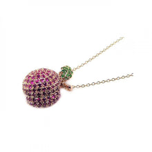 Load image into Gallery viewer, Sterling Silver Gold Plated Necklace with Paved Hot Pink and Green Czs Apple Pendant