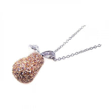 Load image into Gallery viewer, Sterling Silver Necklace with Gold Plated Pear Fruit Inlaid with Pink and Clear Czs Pendant