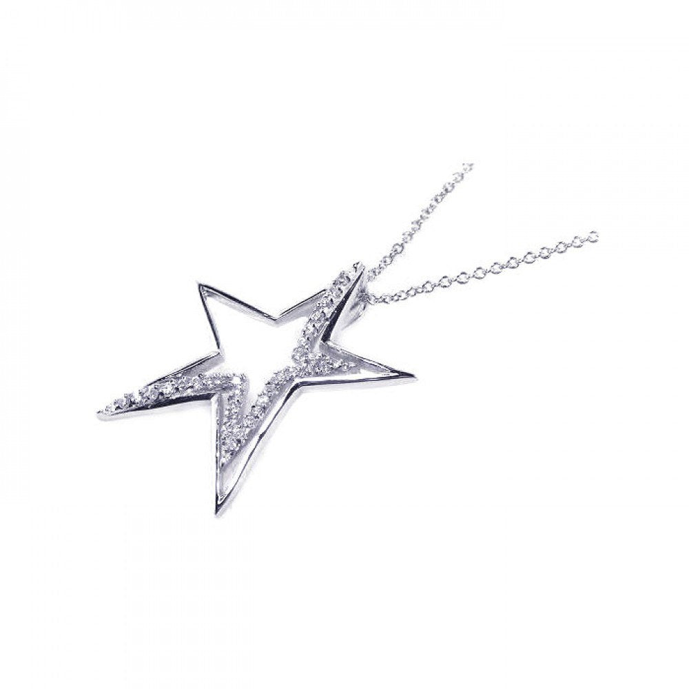 Sterling Silver Necklace with Fanyc Star Inlaid with Clear Czs Pendant