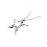 Sterling Silver Necklace with Fanyc Star Inlaid with Clear Czs Pendant