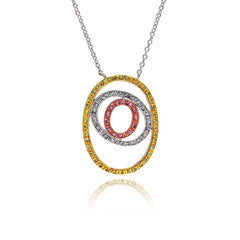 Sterling Silver Necklace with Three Toned Oval and Evil Eye Pendant Inlaid with Multi-Colored Czs