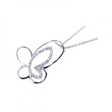 Load image into Gallery viewer, Sterling Silver Necklace with Fancy Butterfly Inlaid with Clear Czs Pendant