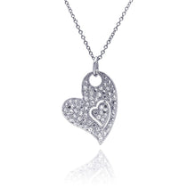 Load image into Gallery viewer, Sterling Silver Necklace with Micro Paved Heart with Small Heart Design Pendant