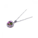 Sterling Silver Necklace with Colorful Heart with Paved Halo Setting Pendant