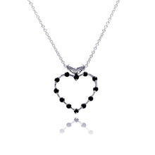 Load image into Gallery viewer, Sterling Silver Black CZ Rhodium Plated Heart Pendant Necklace