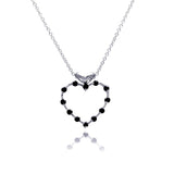 Sterling Silver Black CZ Rhodium Plated Heart Pendant Necklace