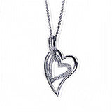 Sterling Silver Necklace with Classy Double Heart Inlaid with Clear Czs Pendant