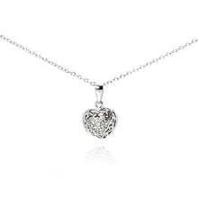 Load image into Gallery viewer, Sterling Silver Necklace with Small Filigree Heart Inlaid with Clear Czs Pendant