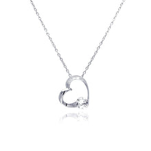 Load image into Gallery viewer, Sterling Silver Clear CZ Rhodium Plated Heart Pendant Necklace