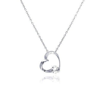 Sterling Silver Clear CZ Rhodium Plated Heart Pendant Necklace