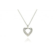 Load image into Gallery viewer, Sterling Silver Necklace with Modish Heart Inlaid with Baguette Clear Czs PendantAnd Chain Length of 16 -18  AdjustableAnd Pendant Dimensions: 27.8MMx21.4MM