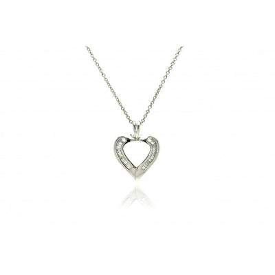 Sterling Silver Necklace with Modish Heart Inlaid with Baguette Clear Czs PendantAnd Chain Length of 16 -18  AdjustableAnd Pendant Dimensions: 27.8MMx21.4MM
