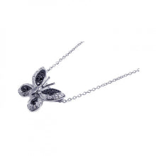 Load image into Gallery viewer, Sterling Silver Necklace with Trendy Paved Black and Clear Czs Butterfly Pendant