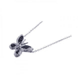 Sterling Silver Necklace with Trendy Paved Black and Clear Czs Butterfly Pendant