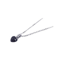 Load image into Gallery viewer, Sterling Silver Necklace with Clear Cz Bail and Paved Black Czs Small Heart Pendant