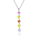 Sterling Silver Necklace with Multi-Color Cz Heart Dangling Pendant