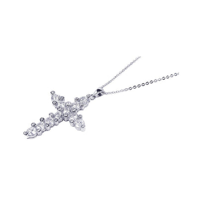 Sterling Silver Clear CZ Rhodium Plated Cross Pendant Necklace