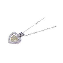 Load image into Gallery viewer, Sterling Silver Necklace with Paved Clear Czs Open Heart and Centered with Paved Yellow Czs Heart Pendant