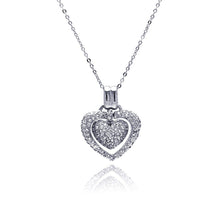 Load image into Gallery viewer, Sterling Silver Necklace with Paved Clear Czs Open Heart and Centered with Paved Clear Czs Heart Pendant