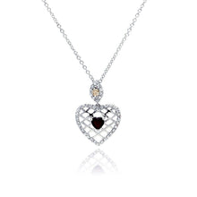 Load image into Gallery viewer, Sterling Silver Neckace with Elegant Heart Net Design Set with Heart Cut Ruby Cz and Inlaid with Champagne and Clear Czs Pendant