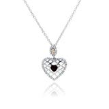 Sterling Silver Neckace with Elegant Heart Net Design Set with Heart Cut Ruby Cz and Inlaid with Champagne and Clear Czs Pendant