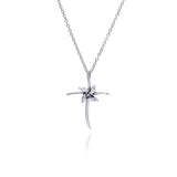 Sterling Silver Clear CZ Rhodium Plated Cross Pendant Necklace