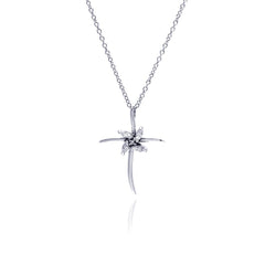 Sterling Silver Clear CZ Rhodium Plated Cross Pendant Necklace