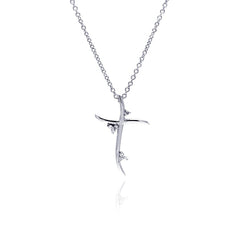 Sterling Silver Clear CZ Rhodium Plated Cross Pendant Necklace