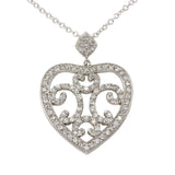 Sterling Silver Rhodium Plated Heart Pendant Necklace with CZ