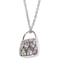 Load image into Gallery viewer, Sterling Silver Necklace with Fancy Purse Pendant Inlaid with Different Cut of Clear Czs